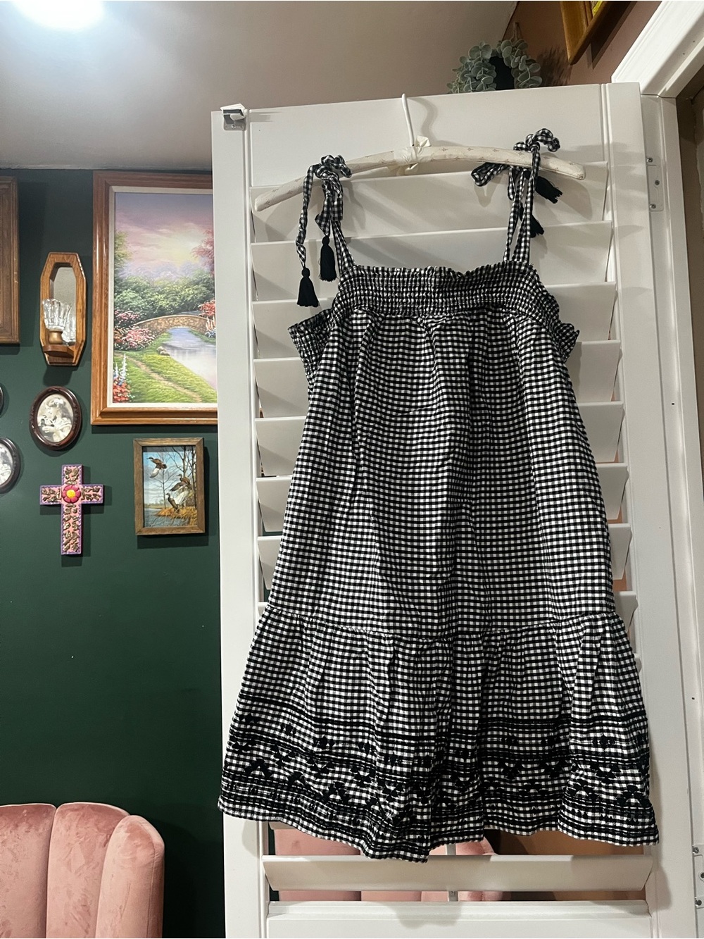 Old Navy Black and White Gingham Tie-Shoulder Sundress